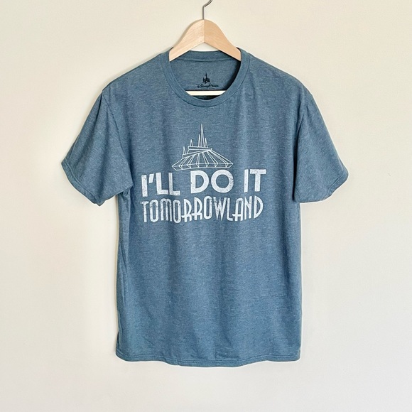 Disney Parks “I’ll Do It Tomorrowland” Graphic Blue T Shirt Adult size Large - Picture 1 of 4